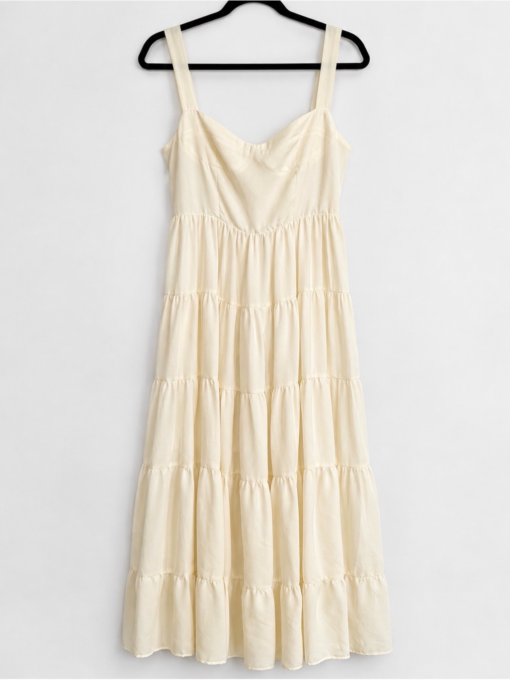 Caara Ivory Cream Tiered Midi Maxi Dress Smocked Back Xl Nwot